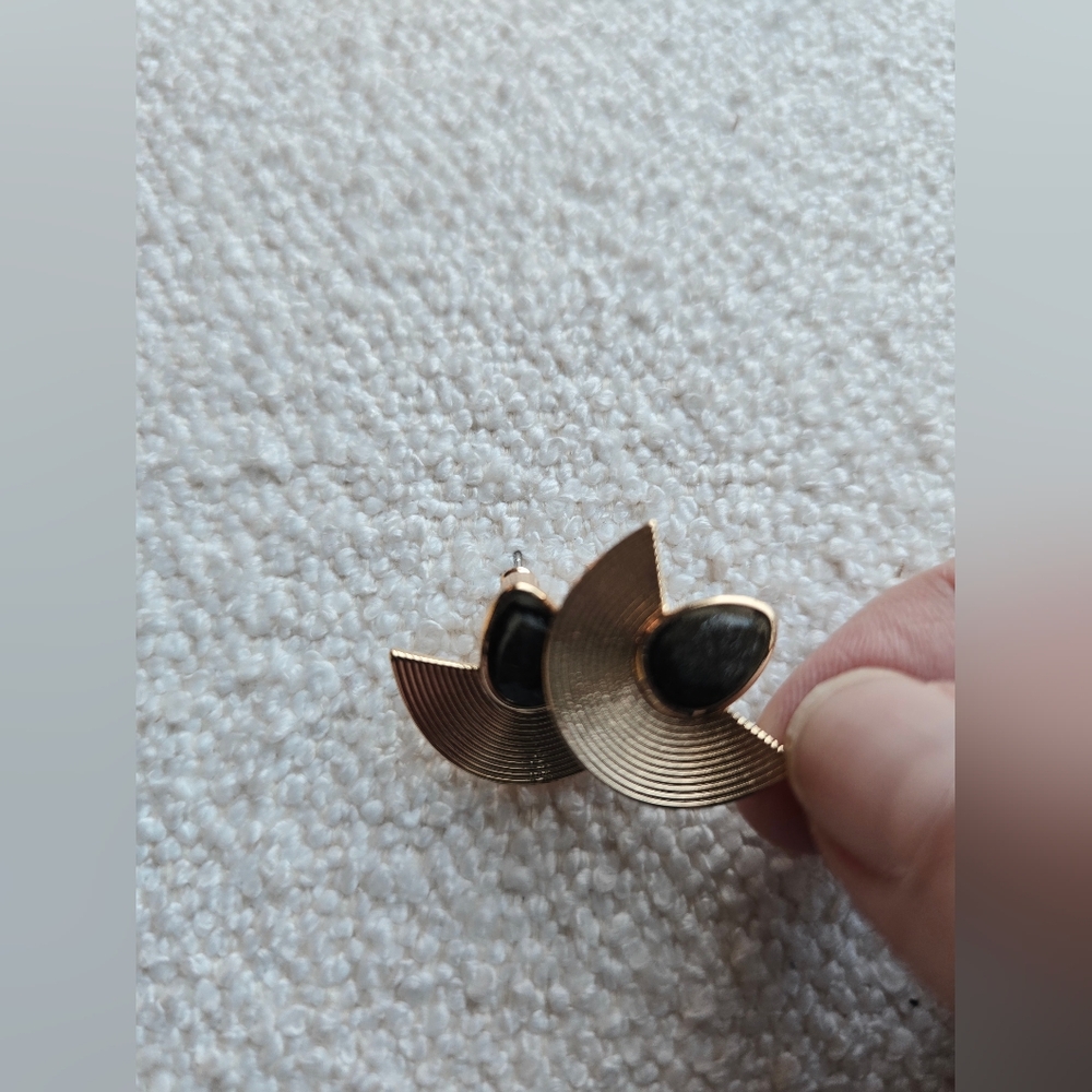 Anthropologie, Half-Moon Post Earrings, Gold/Black, MSRP $44 - Picture 6 of 8